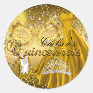 Adesivo Quinceanera Máscara & Tiara Dourada