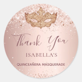 Adesivo Quinceanera mascarada rosa gold Obrigado