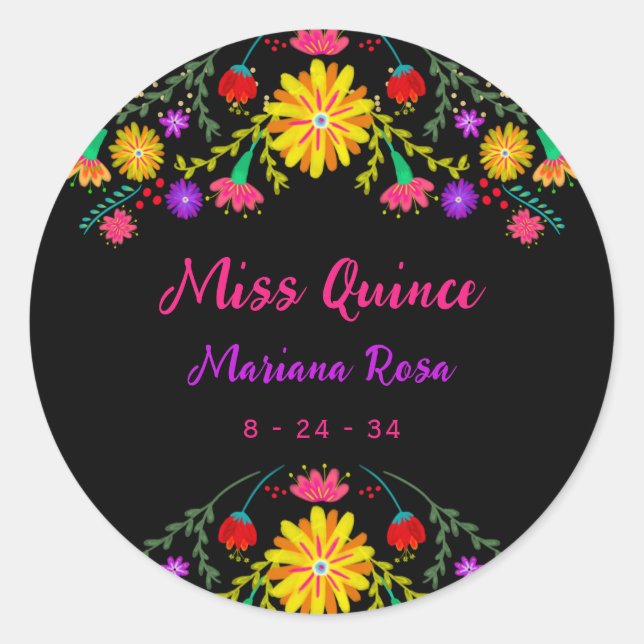 Adesivo Quinceanera Mexicana Fiesta Floral Birthday (Frente)
