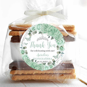 Adesivo Quinceañera Mint Floral Silver Butterflies