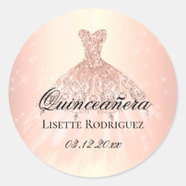 Adesivo Quinceanera Personalizada Elegante Rosa Dourada
