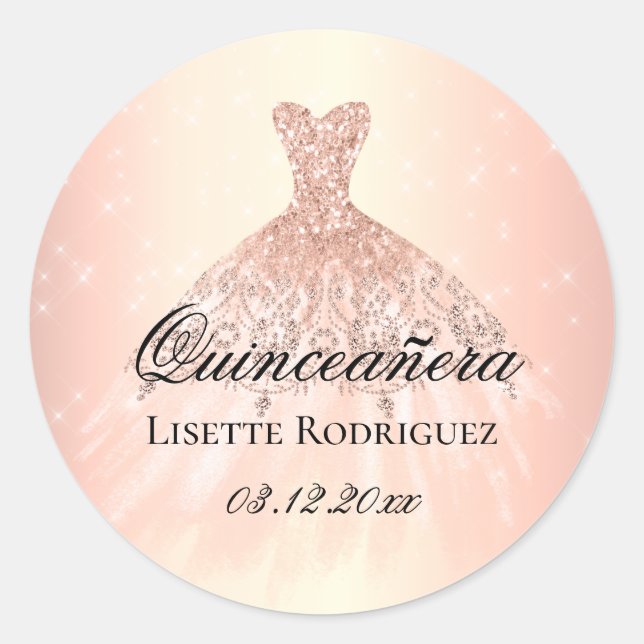 Adesivo Quinceanera Personalizada Elegante Rosa Dourada (Frente)