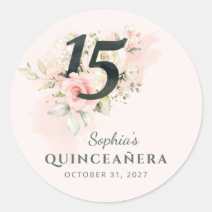 Adesivo Quinceanera Pink Floral Watercolor 15 Aniversário