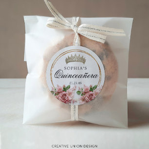 Adesivo Quinceañera Pink Rose Crown Aniversário Favoritos