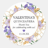 Quinceanera Purple Dourado Favor Floral Obrigado