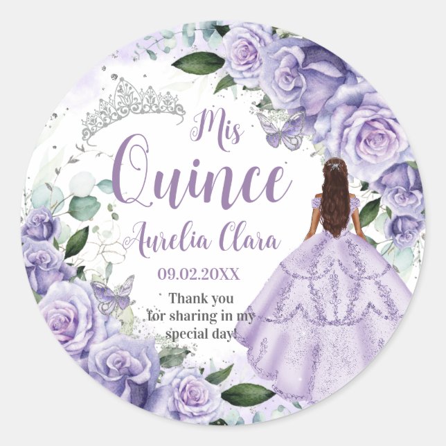 Adesivo Quinceañera Purple Rosa Floral Prata Princesa (Frente)