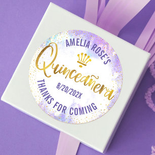 Adesivo Quinceañera Purple Watercolor Gold Foil Elegante
