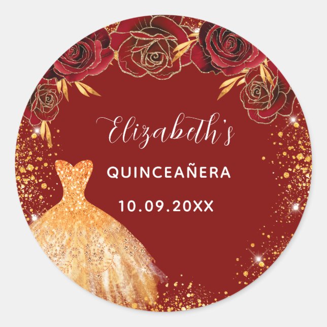 Adesivo Quinceanera red gold dress name (Frente)