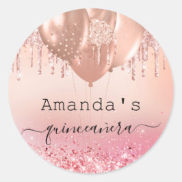 Adesivo Quinceanera rosa dourado escamoteado balões cor-de