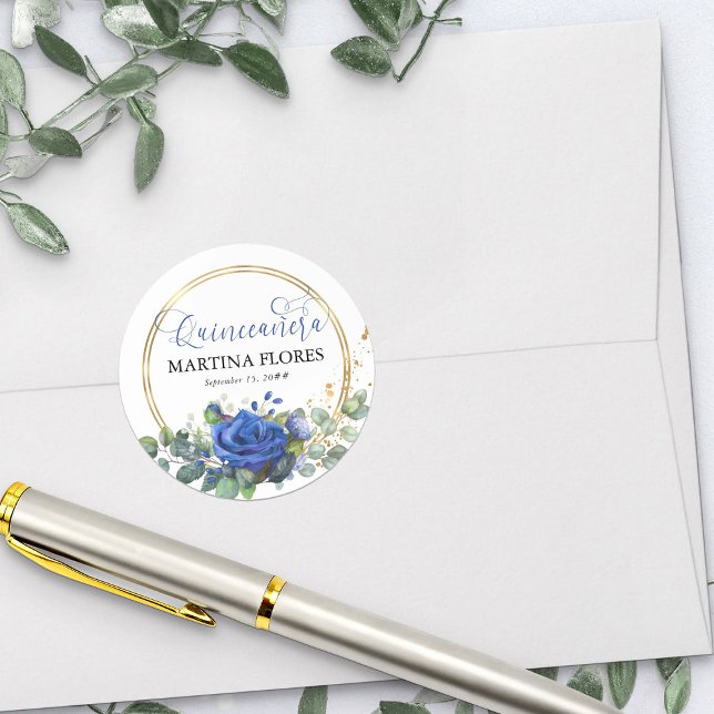Adesivo Quinceanera Rosa Elegante Real (Envelope seal or favor sticker from my Rose and Eucalyptus Quinceanera collection)