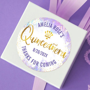 Adesivo Quinceañera Roxo Aquarela Folha Dourada Elegante