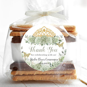 Adesivo Quinceañera Sage Green Floral Dourada Borboleta