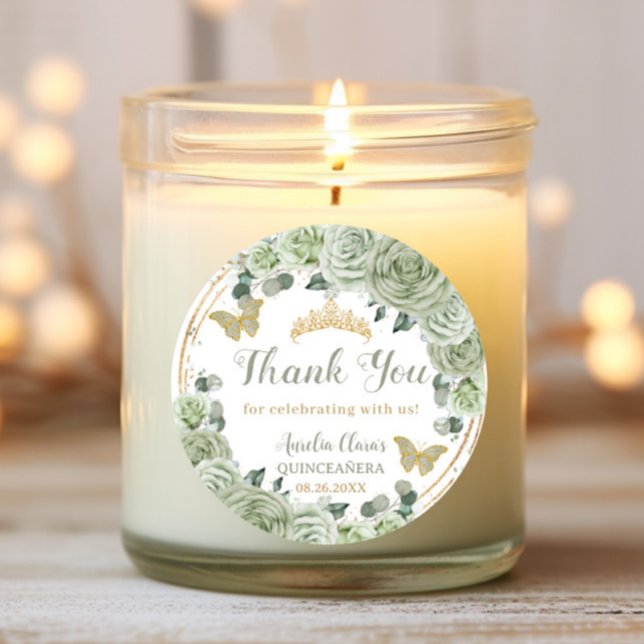 Adesivo Quinceañera Sage Verdes Borboletas Douradas Florai (Criador carregado)