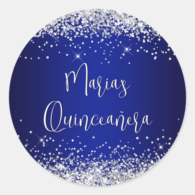 Adesivo Quinceañera Silver Glitter Royal Blue Navy Ombre (Frente)