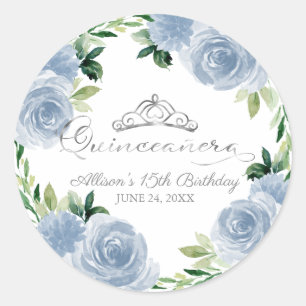 Adesivo Quinceanera Silver Tiara Blue Floral