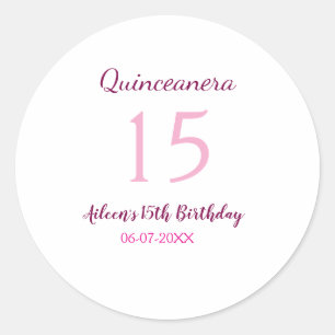 Adesivo Quinceanera simples 15 de aniversário de fada rosa