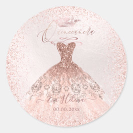 Adesivo Quinceañera, Sparkle Gown, Faux Rosa Dourado