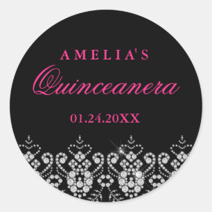 Adesivo Quinceanera Sparkle Jewel Preto Rosa Quent