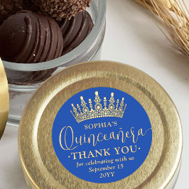 Adesivo Quinceañera Thank You Chic Royal Blue & Gold Crown