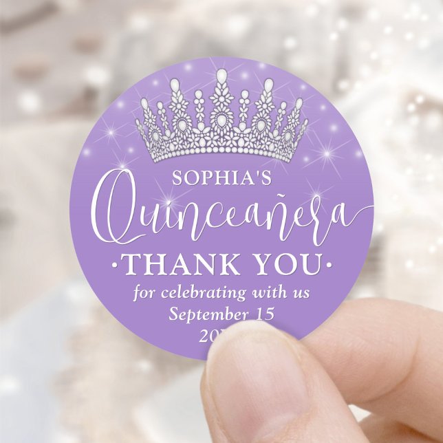 Adesivo Quinceañera Thank You Elegant Crown Lilac Purple (Criador carregado)