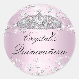 Adesivo Quinceanera Tiara Brilho Rosa Estrelas