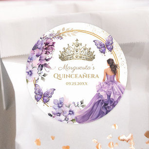 Adesivo Quinceañera Tiaro Borboleta Floral Dourado Roxo
