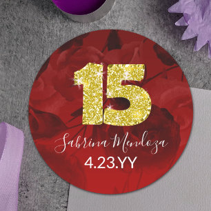Adesivo Quinceanera Vermelha, Dourada, Dourada nº 15