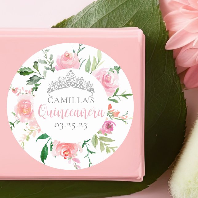 Adesivo Quinto Floral Rosa-Chic Quinceañera Partido das Pr (Criador carregado)