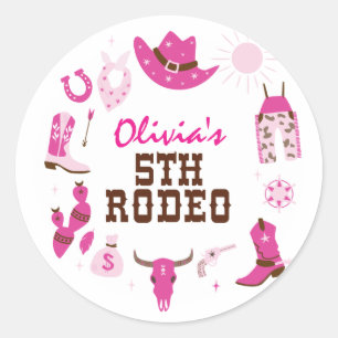 Adesivo Quinto Rodeio Pink Western Cowboy Aniversário de 5