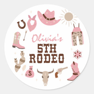 Adesivo Quinto Rodeio Pink Western Cowboy Aniversário de 5