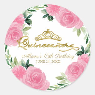 Adesivo Quinze Anos Floral Rosa Vibrante