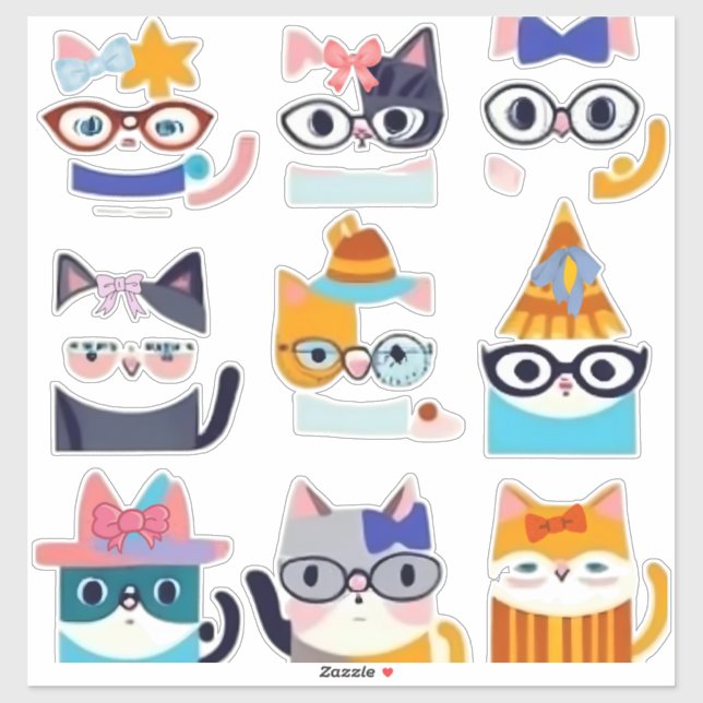 Adesivo Quirky Cat Whimsic Feline Art para Cat Lovers (Folha)