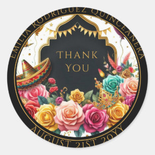 Adesivo Quniceanera Favor Bag Black Floral Rosa Dourado Ch
