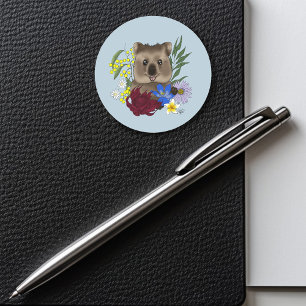 Adesivo Quokka Feliz Austrália Floral Azul