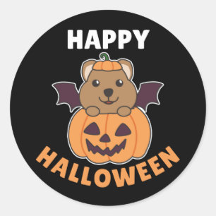 Adesivo Quokka Happy Halloween Pumpkin Bat Costume Clássic