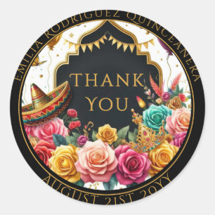 Adesivo Quuniceanera Favor Bag Fiesta Rosas Floral Obrigad