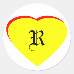 Adesivo "R" Casamento Vermelho Amarelo Coração Convite O M