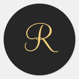 Adesivo R inicial de cor Dourada em torno de um monograma 
