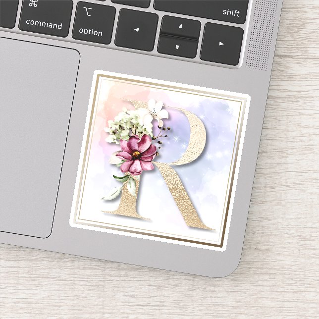 Adesivo R Monograma Burgundy Vinheta Floral (Detalhe)