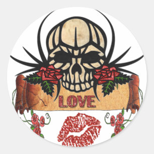 Adesivo RAB Rockabilly Caveira Rosas Amor Batom