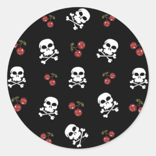 Adesivo RAB Rockabilly Caveiras e Cerejas em Preto