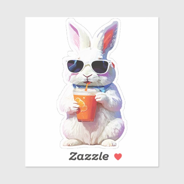 Adesivo Rabbit Sticker with Sunglasses and Drink (Folha)