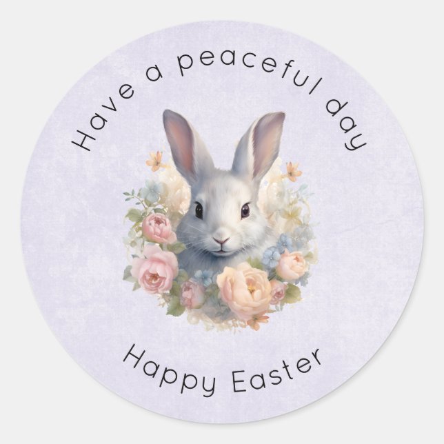Adesivo Rabbit Surrounded by Pastel Flowers Cute Easter (Frente)
