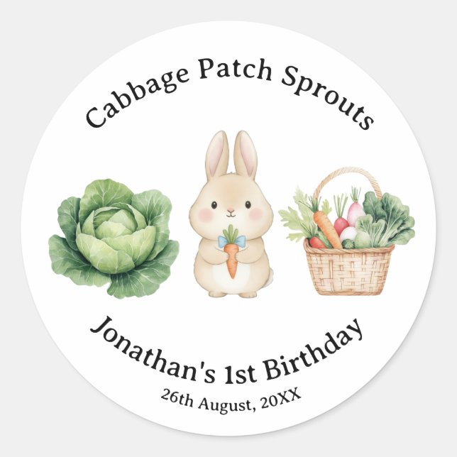 Adesivo  Rabbit Veggie Basket First Birthday Favor (Frente)