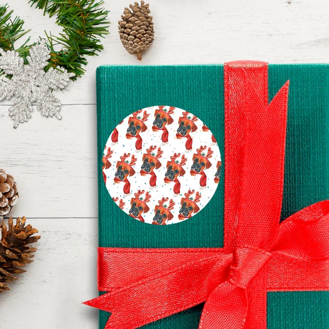 Adesivo Raça Boxer Aquarela Cachorro Padrão Estrelas Natal (Criador carregado)