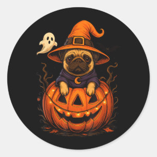 Adesivo Raça de Pug Engraçado Pet Halloween Abóboras Hallo