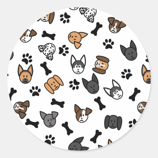 Adesivo Raças de Cachorros Bonitos Divertidos com Ossos e  (Frente)