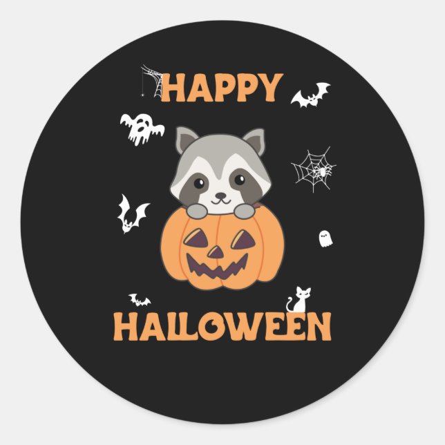 Adesivo Raccin Em Pumpkin, Sweet Raccoon Feliz Halloween (Frente)
