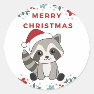Adesivo Raccoon Christmas Snow Winter Raccoons Classic Rou
