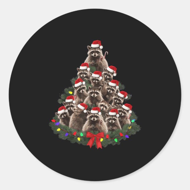 Adesivo Raccoon Christmas Tree Lights Pajama Racoon Lover  (Frente)